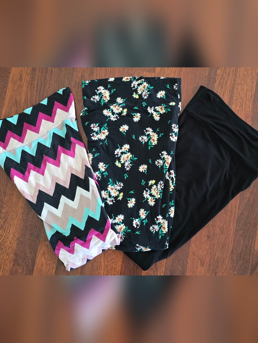 Charlotte Russe Black/Daisy Floral, Chevron and Solid Maxi Skirt Trio